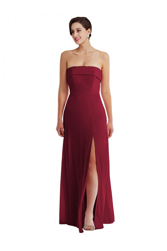Desconto Borgonha Linha A Sem alças Sem Mangas Comprimento Chão Vestidos de Madrinha / Vestidos de Noite