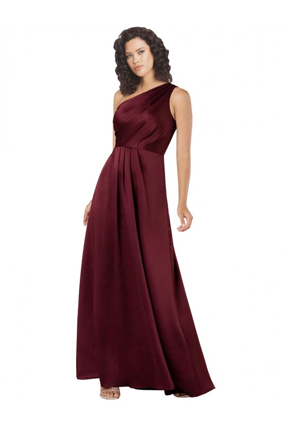 Desconto Borgonha Linha A Um Ombro Sem Mangas Comprimento Chão Vestidos de Madrinha / Vestidos de Noite / Vestidos de Festa