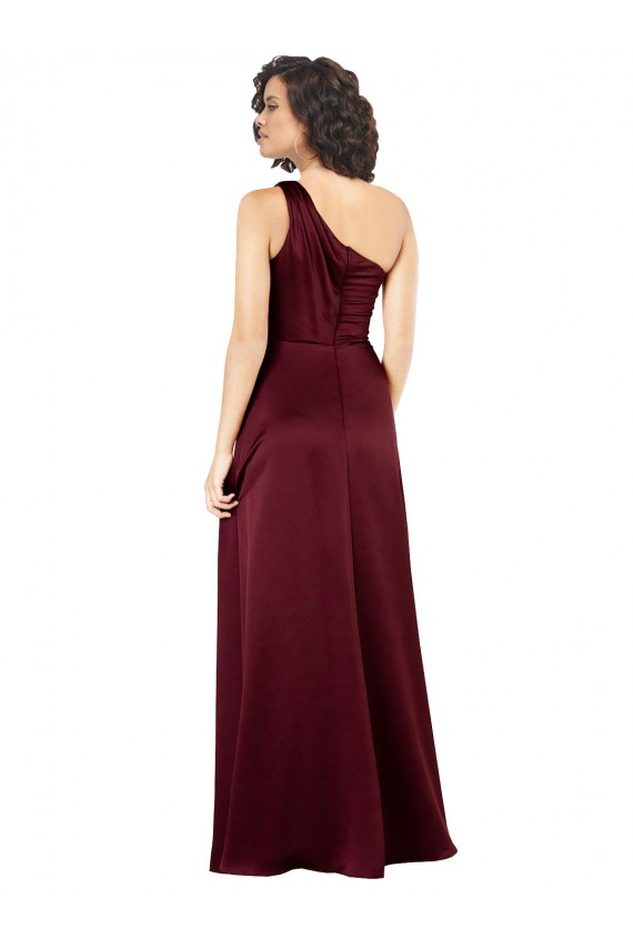 Desconto Borgonha Linha A Um Ombro Sem Mangas Comprimento Chão Vestidos de Madrinha / Vestidos de Noite / Vestidos de Festa