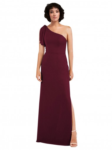 Desconto Borgonha Linha A Um Ombro Sem Mangas Comprimento Chão Vestidos de Madrinha / Vestidos de Noite
