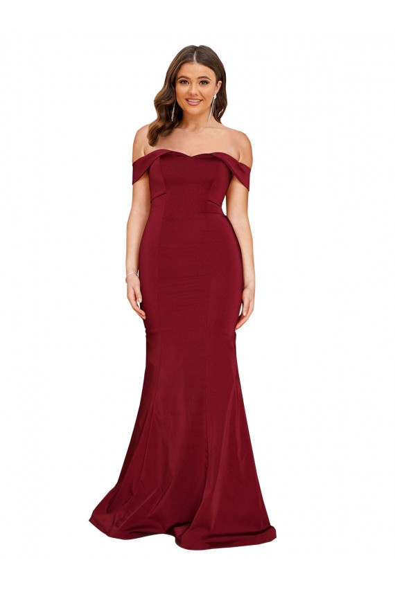 Desconto Borgonha Sereia Fora do Ombro Sem Mangas Comprimento Chão Longo Vestidos de Madrinha / Vestidos de Noite / Vestidos de Festa