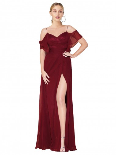 Desconto Borgonha Trombeta Fora do Ombro Ombro Frio Comprimento Chão Vestidos de Madrinha / Vestidos de Noite / Vestidos de Festa