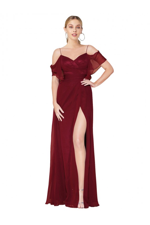 Desconto Borgonha Trombeta Fora do Ombro Ombro Frio Comprimento Chão Vestidos de Madrinha / Vestidos de Noite / Vestidos de Festa