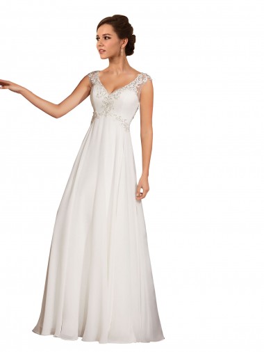 Desconto Branco Bainha Decote V Mangas Curtas Comboio Capela Vestidos de Noiva