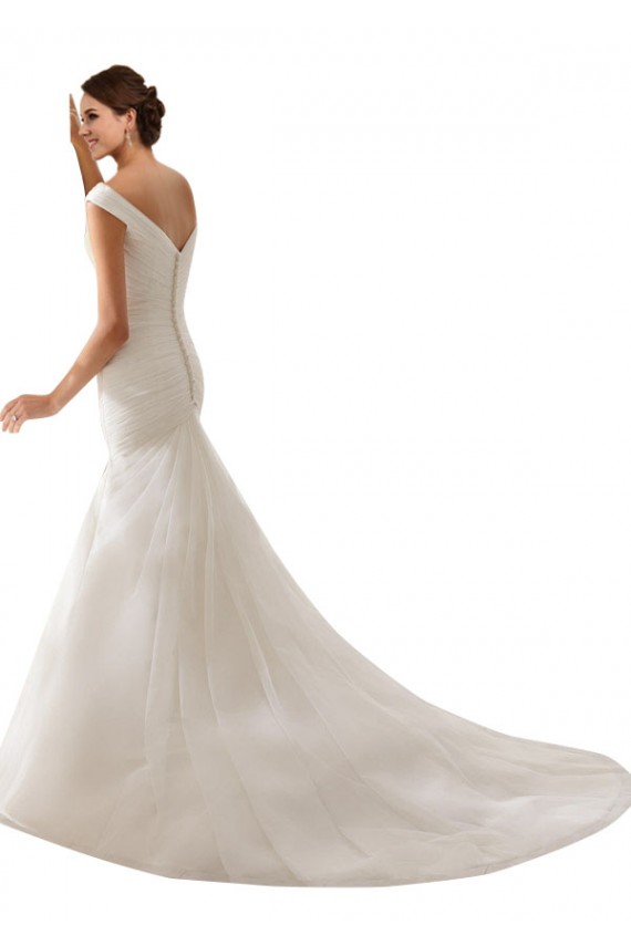 Desconto Branco Bainha Fora do Ombro Sem Mangas Comboio Capela Vestidos de Noiva