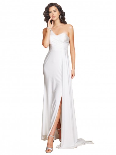 Desconto Branco Linha A Um Ombro Sem Mangas Comprimento Chão Vestidos de Noiva
