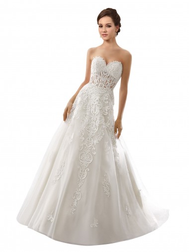 Desconto Branco Linha A Amor Sem Mangas Comboio Capela Longo Vestidos de Noiva