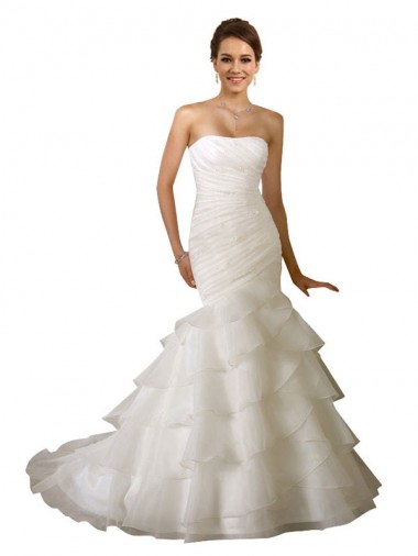 Desconto Branco Sereia Amor Sem Mangas Comboio Capela Tule Vestidos de Noiva