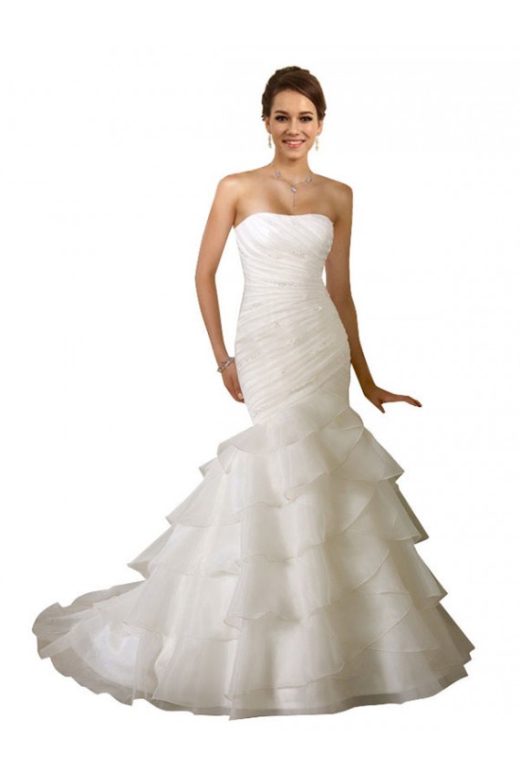 Desconto Branco Sereia Amor Sem Mangas Comboio Capela Tule Vestidos de Noiva