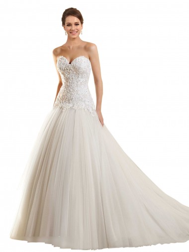 Desconto Branco Amor Sem Mangas Comboio Capela Vestido de Baile Vestido de Noiva