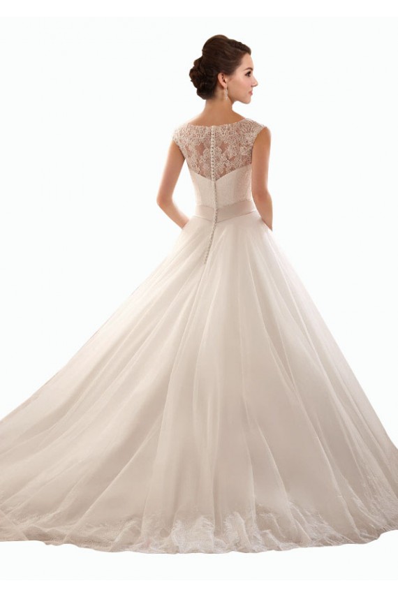Desconto Branco Vestido de Baile Fora do Ombro Sem Mangas Comboio Capela Vestido de Noiva