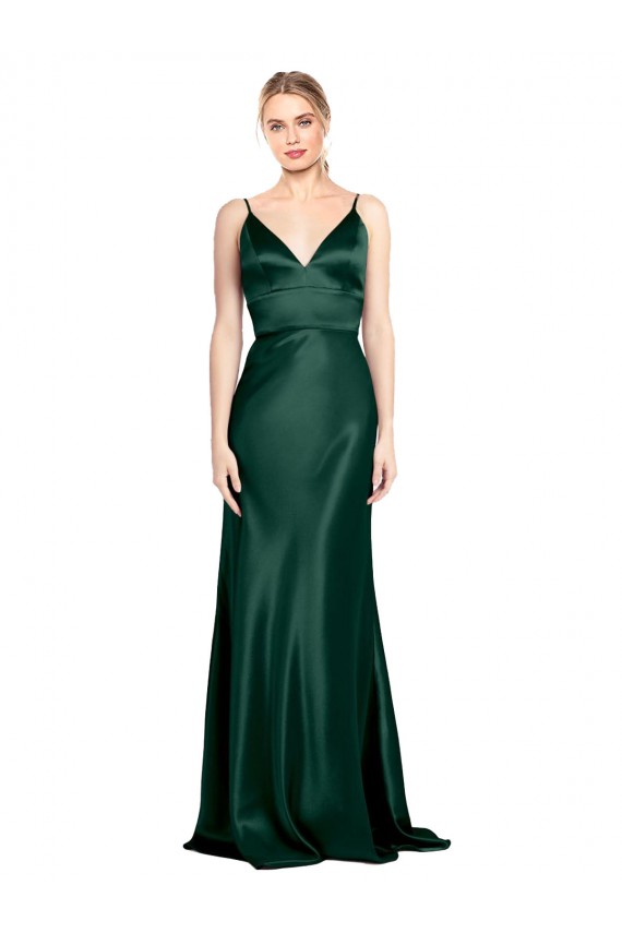 Desconto Caçador Verde Bainha Alças finas Sem Mangas Comprimento Chão Vestidos de Madrinha / Vestidos de Noite / Vestidos de Festa