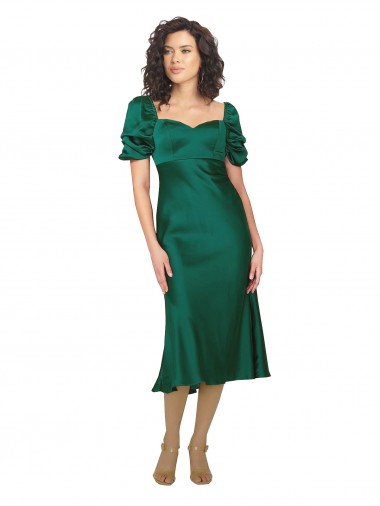Desconto Caçador Verde Linha A Amor Mangas Curtas Comprimento Midi Vestidos de Madrinha / Vestidos de Noite / Vestidos de Festa