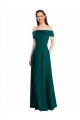 Desconto Caçador Verde Linha A Fora do Ombro Mangas Curtas Comprimento Chão Vestidos de Madrinha