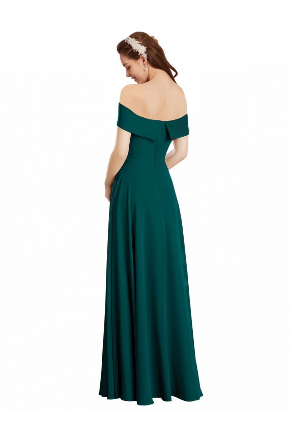Desconto Caçador Verde Linha A Fora do Ombro Mangas Curtas Comprimento Chão Vestidos de Madrinha