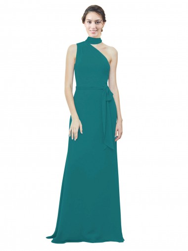 Desconto Caçador Verde Linha A Um Ombro Sem Mangas Comprimento Chão Vestidos de Madrinha