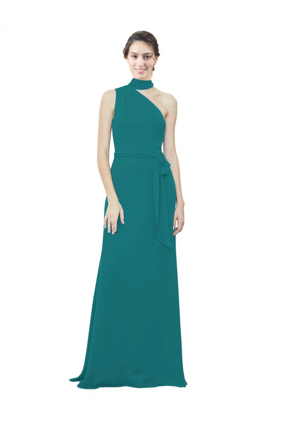 Desconto Caçador Verde Linha A Um Ombro Sem Mangas Comprimento Chão Vestidos de Madrinha