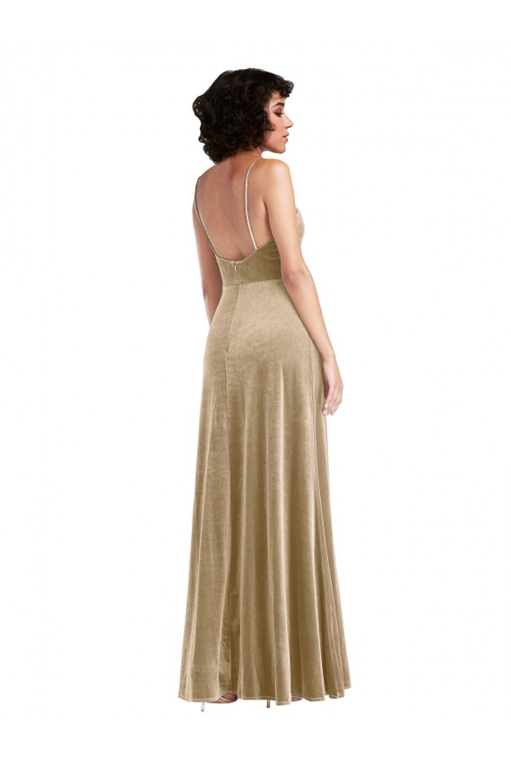 Desconto Champanhe Linha A Decote Quadrado Sem Mangas Comprimento Chão Vestidos de Madrinha / Vestidos de Noite / Vestidos de Festa