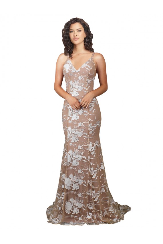 Desconto Champanhe Sereia Decote V Sem Mangas Comboio Varredela Longo Vestidos de Noiva
