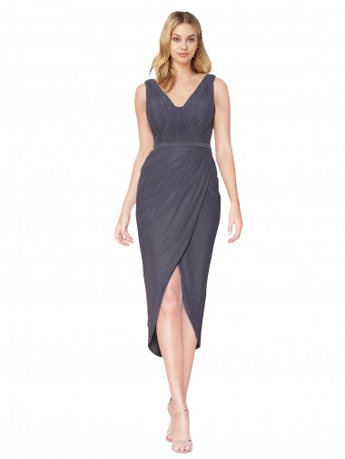 Desconto Cinza Ardósia Sereia Decote V Sem Mangas Comprimento Cocktail Vestidos de Madrinha / Vestidos de Noite / Vestidos de Festa