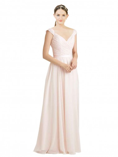 Desconto Creme Rosa Linha A Amor Sem Mangas Comprimento Chão Vestidos de Madrinha