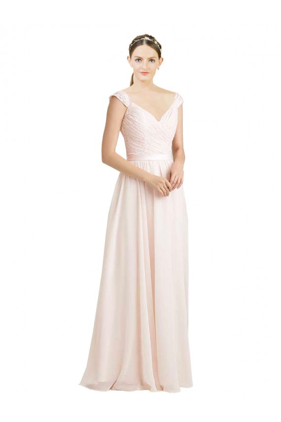 Desconto Creme Rosa Linha A Amor Sem Mangas Comprimento Chão Vestidos de Madrinha