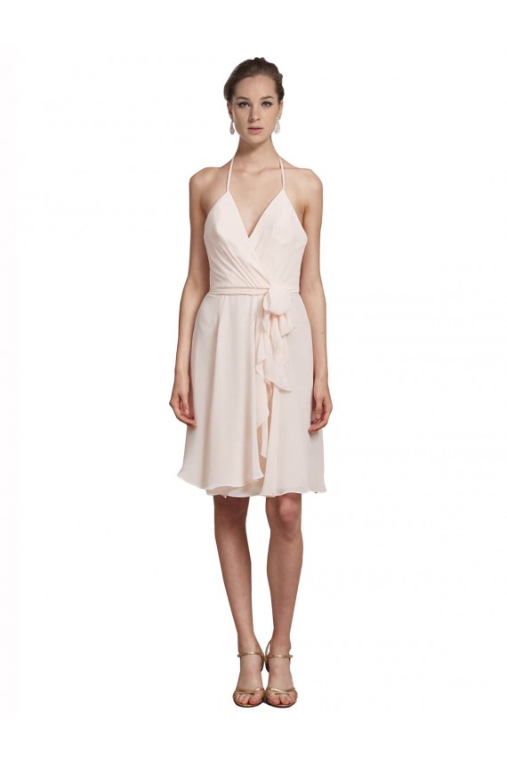 Desconto Creme Rosa Linha A Cabeçada Sem Mangas Comprimento Joelho Vestidos de Madrinha / Vestidos de Cocktail / Vestidos de Homecoming