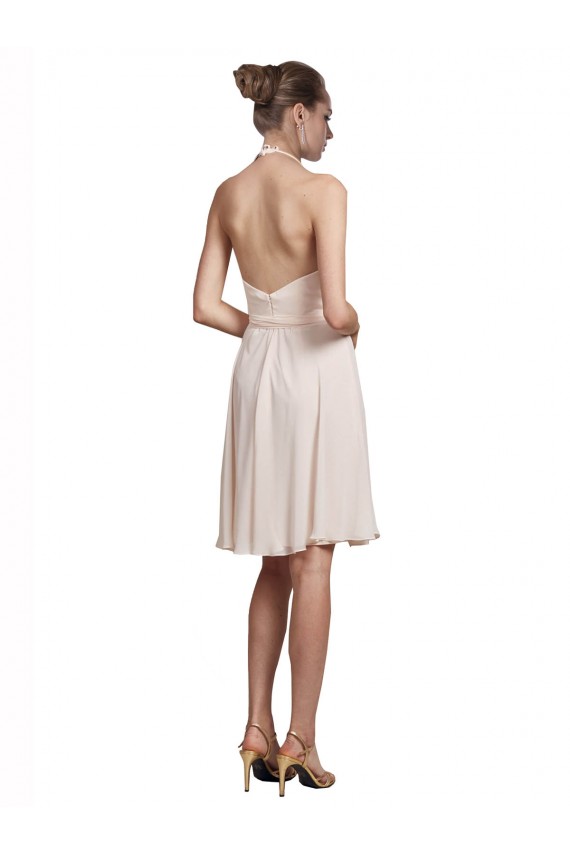Desconto Creme Rosa Linha A Cabeçada Sem Mangas Comprimento Joelho Vestidos de Madrinha / Vestidos de Cocktail / Vestidos de Homecoming