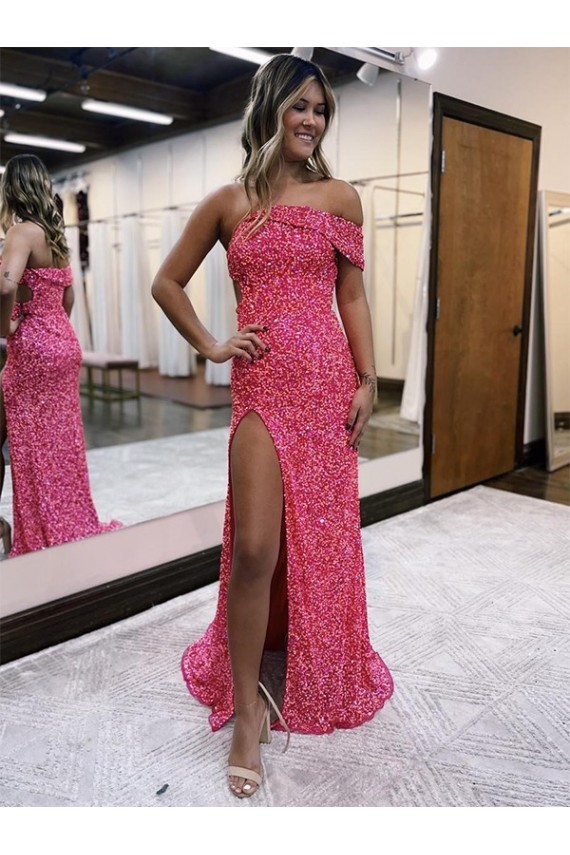 Desconto Fúcsia Bainha Um Ombro Sem Mangas Comboio Varredela Vestidos de Festa