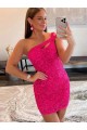 Desconto Fúcsia Bainha Um Ombro Sem Mangas Curto Vestidos de Festa