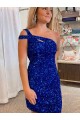 Desconto Fúcsia Bainha Um Ombro Sem Mangas Curto Vestidos de Festa
