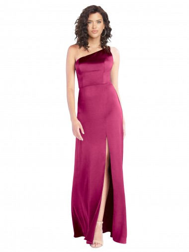 Desconto Fúcsia Linha A Um Ombro Sem Mangas Comprimento Chão Vestidos de Madrinha / Vestidos de Noite / Vestidos de Festa