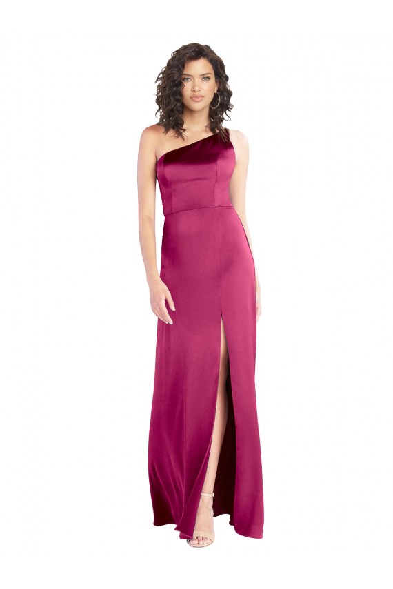 Desconto Fúcsia Linha A Um Ombro Sem Mangas Comprimento Chão Vestidos de Madrinha / Vestidos de Noite / Vestidos de Festa