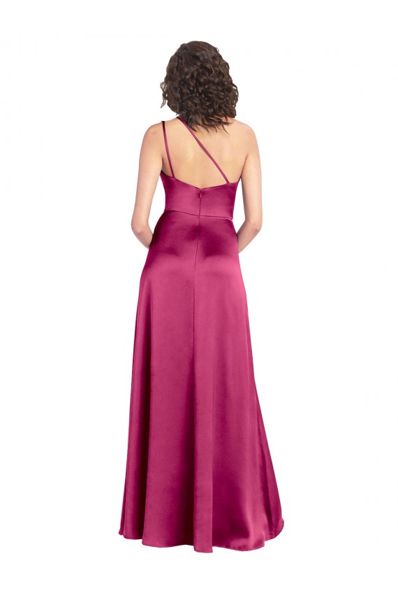 Desconto Fúcsia Linha A Um Ombro Sem Mangas Comprimento Chão Vestidos de Madrinha / Vestidos de Noite / Vestidos de Festa