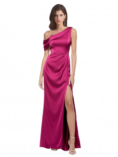 Desconto Fúcsia Linha A Um Ombro Sem Mangas Comprimento Chão Longo Vestidos de Madrinha / Vestidos de Noite / Vestidos de Festa