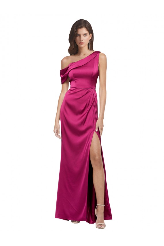 Desconto Fúcsia Linha A Um Ombro Sem Mangas Comprimento Chão Longo Vestidos de Madrinha / Vestidos de Noite / Vestidos de Festa