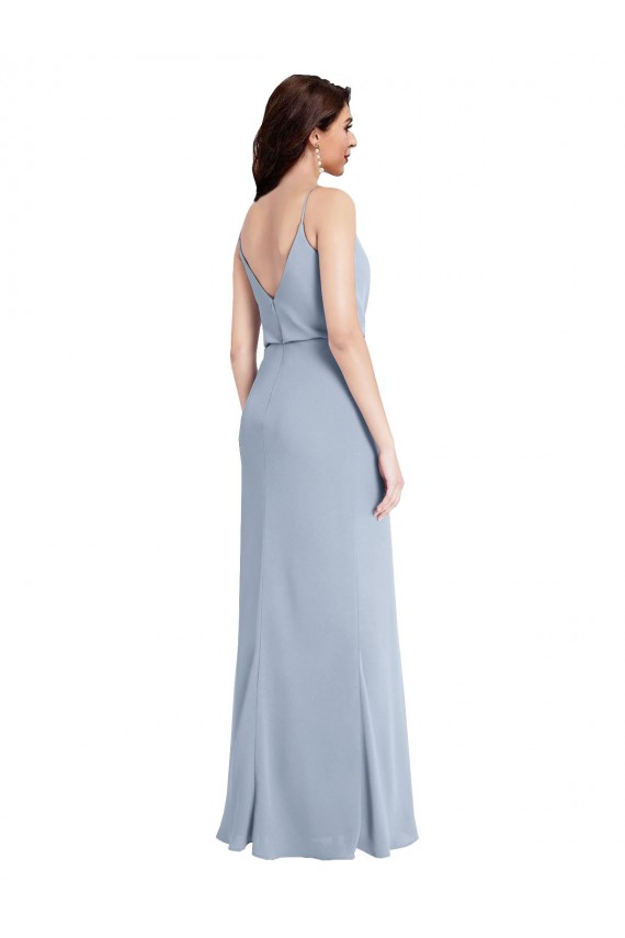 Desconto Fumo Azul Bainha Alças finas Sem Mangas Comprimento Chão Vestidos de Madrinha / Vestidos de Noite / Vestidos de Festa