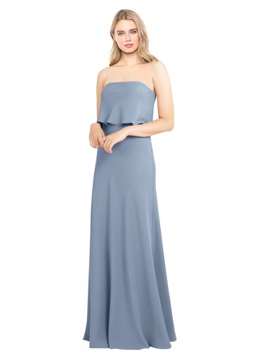 Desconto Fumo Azul Bainha Decote Alto Sem Mangas Comprimento Chão Vestidos de Madrinha / Vestidos de Noite / Vestidos de Festa