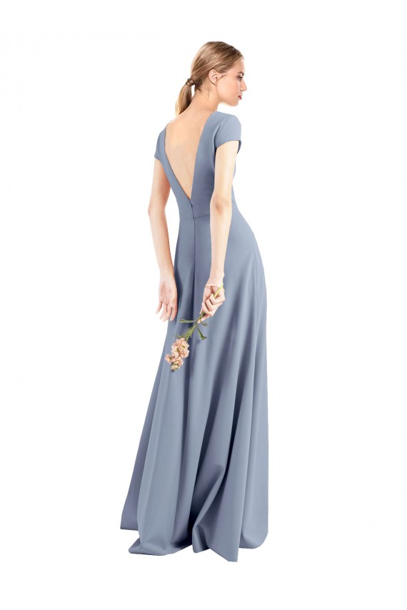 Desconto Fumo Azul Bainha Decote V Mangas Curtas Comprimento Chão Vestidos de Madrinha / Vestidos de Festa