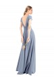 Desconto Fumo Azul Bainha Decote V Mangas Curtas Comprimento Chão Vestidos de Madrinha / Vestidos de Festa