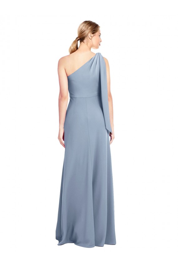 Desconto Fumo Azul Bainha Um Ombro Mangas Esvoaçantes Comprimento Chão Vestidos de Madrinha / Vestidos de Noite / Vestidos de Festa
