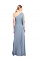 Desconto Fumo Azul Bainha Um Ombro Mangas Esvoaçantes Comprimento Chão Vestidos de Madrinha / Vestidos de Noite / Vestidos de Festa
