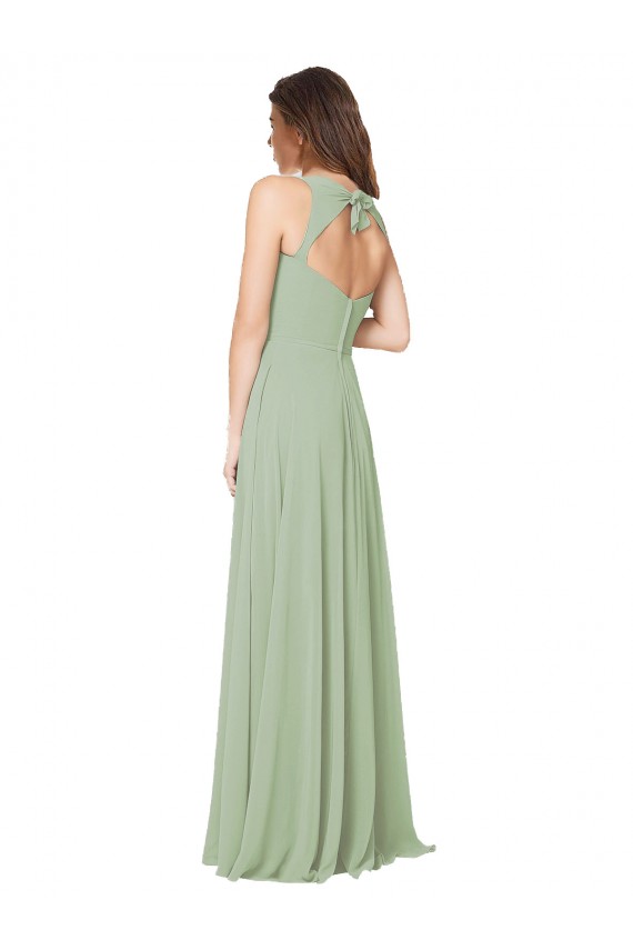 Desconto Fumo Verde Linha A Amor Sem Mangas Comprimento Chão Longo Vestidos de Madrinha