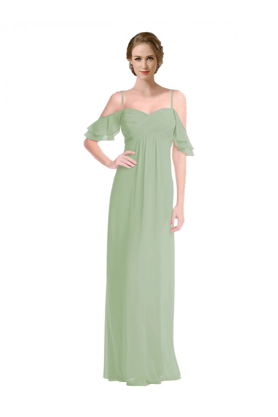 Desconto Fumo Verde Linha A Fora do Ombro Sem Mangas Comprimento Chão Vestido de Festa / Vestidos de Noiva