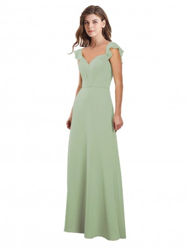 Desconto Fumo Verde Linha A Amor Mangas Curtas Comprimento Chão Vestidos de Madrinha