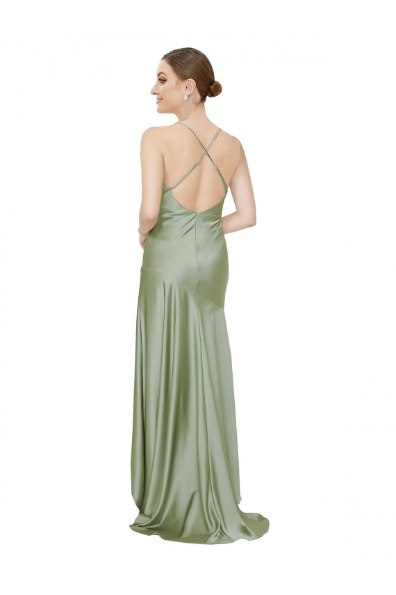Desconto Fumo Verde Linha A Decote Capuz Sem Mangas Comprimento Chão Vestidos de Madrinha / Vestidos de Noite / Vestidos de Festa