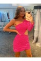 Desconto Bainha Um Ombro Mangas Compridas Curto Curto Vestidos de Festa