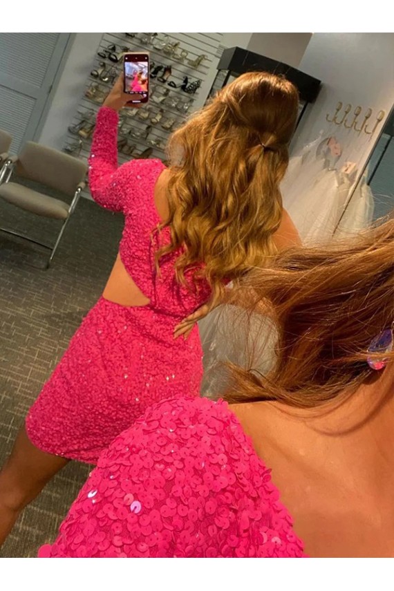 Desconto Bainha Um Ombro Mangas Compridas Curto Curto Vestidos de Festa