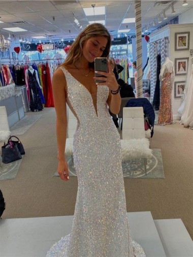 Desconto Bainha Decote V Sem Mangas Comboio Varredela Vestidos de Festa