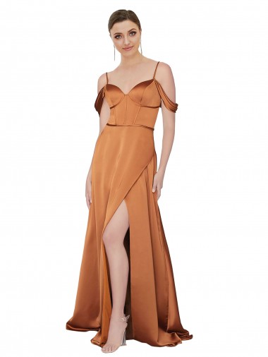 Desconto Laranja Linha A Alças finas Ombro Frio Comprimento Chão Vestidos de Madrinha / Vestidos de Noite / Vestidos de Festa
